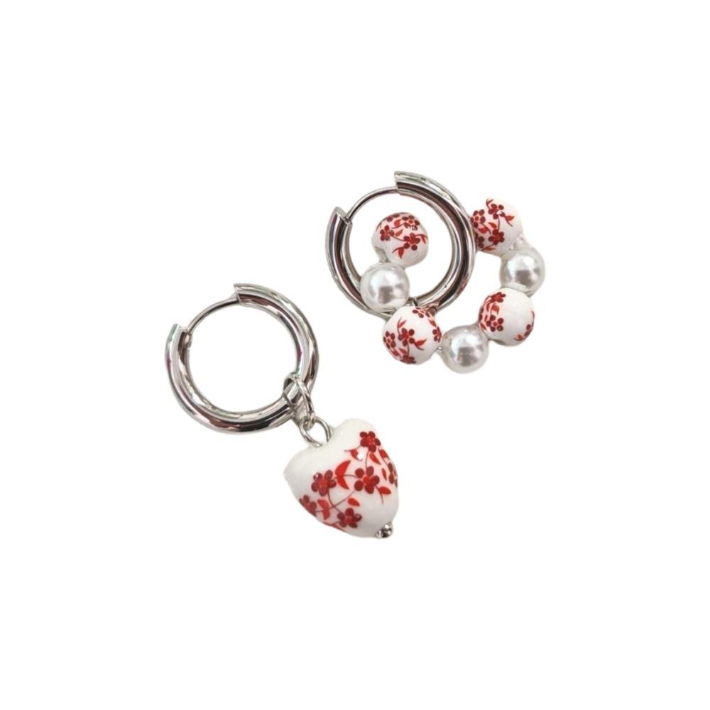Ear Buckle Ceramic Pendant Earrings Stainless Steel Heart Earrings Delicate Ear Buckle Gift