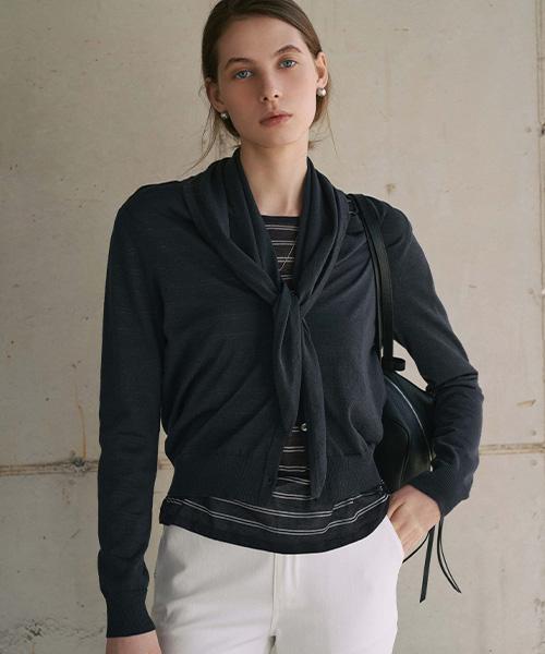 ANGELO BIANCO Veil Knit Cardigan & Scarf Set (3Col)