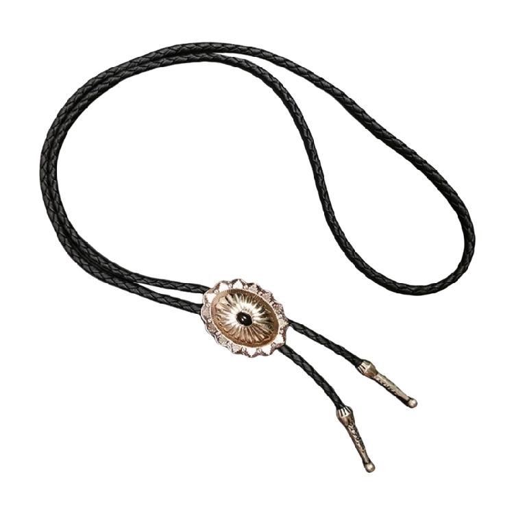 Western Shoestring Necktie Braided Belt Tie Cool Charm Engraved Stone Pendant for Women Men