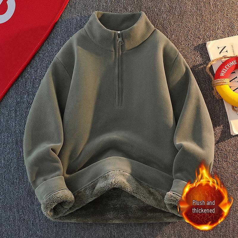 Men s Lambswool Half-Zip Hoodie - Oat Grain Velvet, Thickened Warm Base Layer for Autumn/Winter Season 2XL