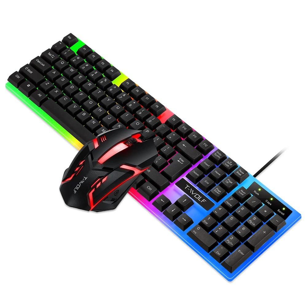 T-WOLF TF230 Wired Arabic Gaming Keyboard And Mouse Set/RGB Backlit/Mechanical Feel/Waterproof Design/USB