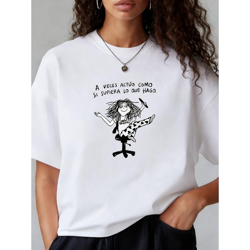 

Plus Size, Plus-size T-shirt with a Playful Spanish Slogan Print A VES ACTÚO COMO SI SUPIERA LO QUE S белый