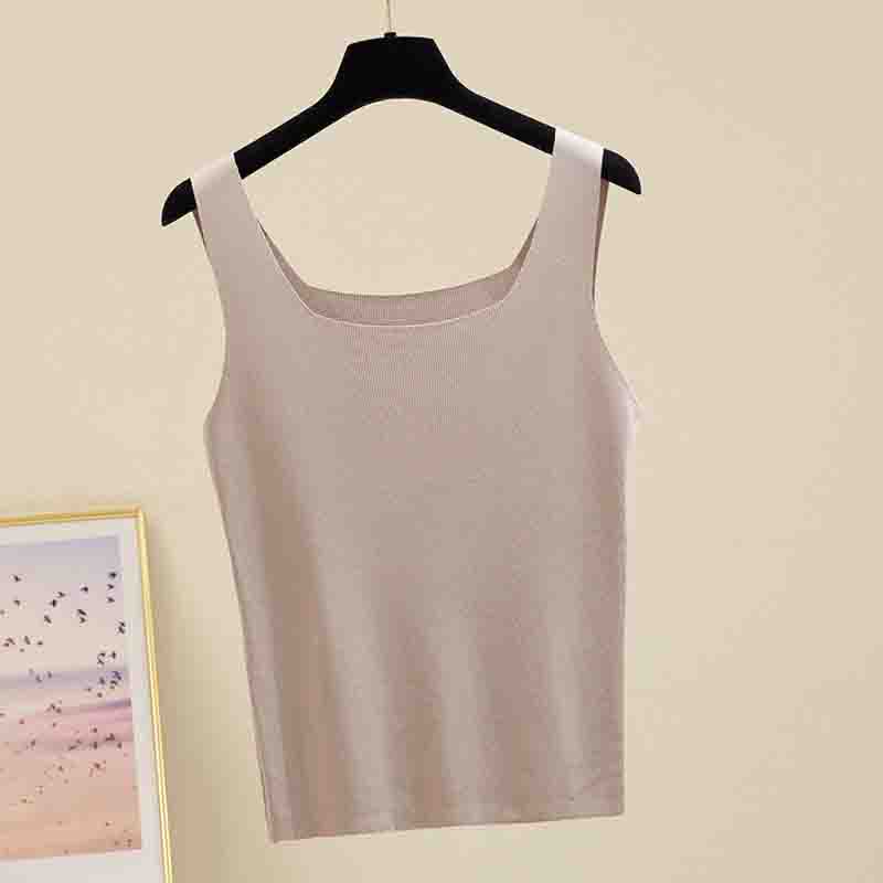 Fashion New Summer Sleeveless Knitted Tank Tops Women Square Collar Black White Knitted Vest Tanks Camis Women Tops JJ22