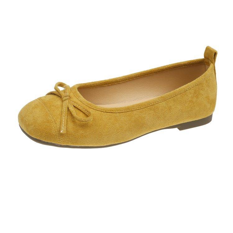 

French red single shoes women s shoes spring 2025 new fairy style bow suede shallow mouth versatile bean shoes 35 жёлтый