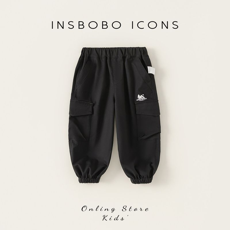 Insbobo Boys  Pants Children s Spring and Autumn New Style Large Pocket Jogger Pants Girls  Casual Autumn Outing Children s Clothing Black 90