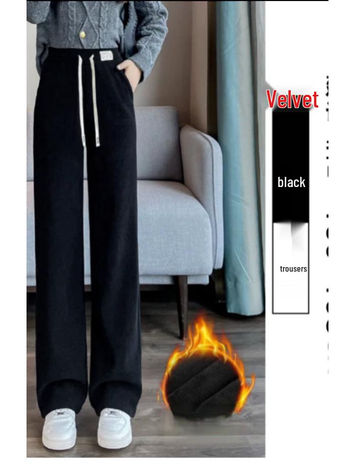 Women's Chenille Wide-Leg Pants - New 2025 Spring & Autumn Collection, Small Size, European Cotton Velvet, Fleece-Lined, Casual Straight-Leg Design.