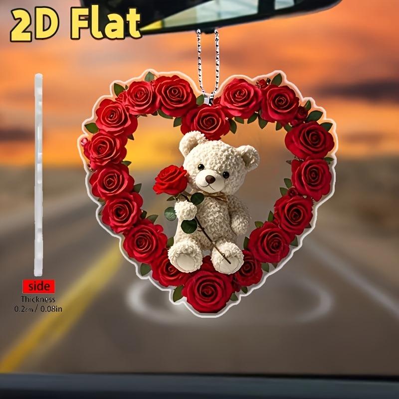 2D Acrylic Car Pendant Valentine's Gift Cute Hanging Ornament Romantic Rearview Mirror Decor Car Interior Accessories for Lovers
