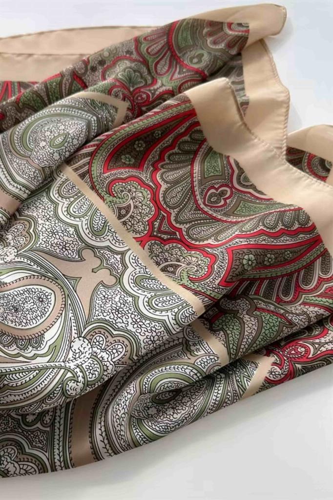 Women' Ethnic Scarf 70X70 - Silky with an Oriental Pattern in Earthy Colors