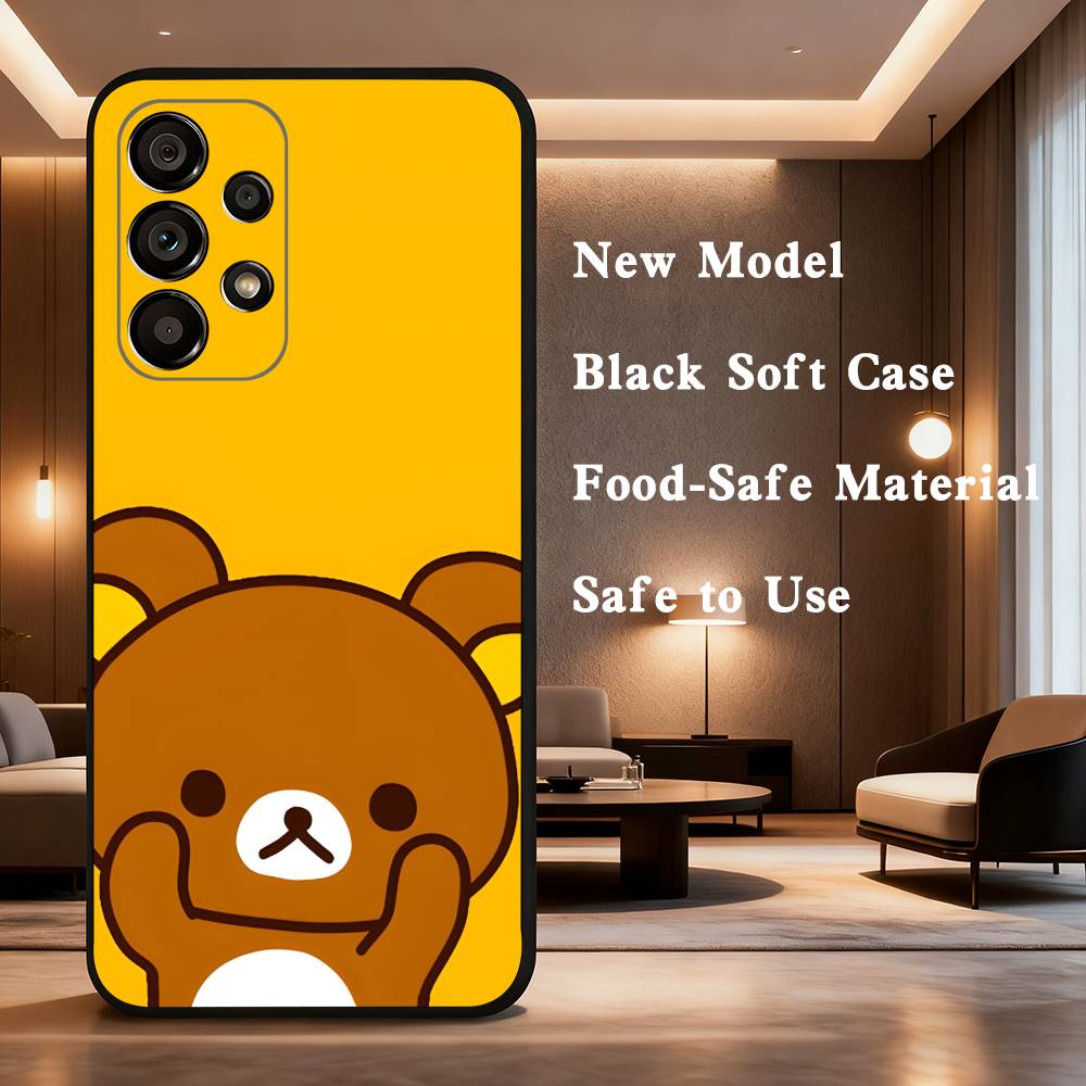 

Cartoon Cute Rilakkuma Case For Samsung Galaxy A73,72,41,J7,22,Note,31,8,9,52,71,53,32,Soft Black Silicone Cover SamsungA12