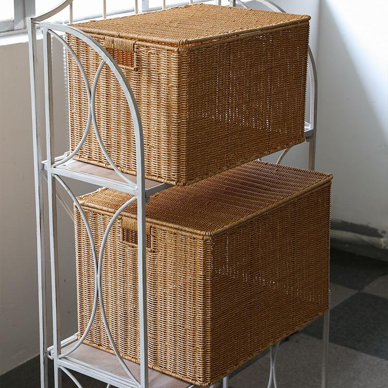 Ekstra stor kurvoppbevaringsboks med lokk - Imitasjonsflettverk for klær og flytteoppbevaring
