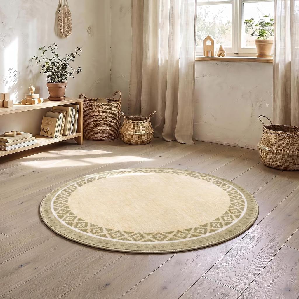 Round Decorative Doormat Rug Beige Entryway Mat for Bathroom and Hallway Accent Floor Home Decor