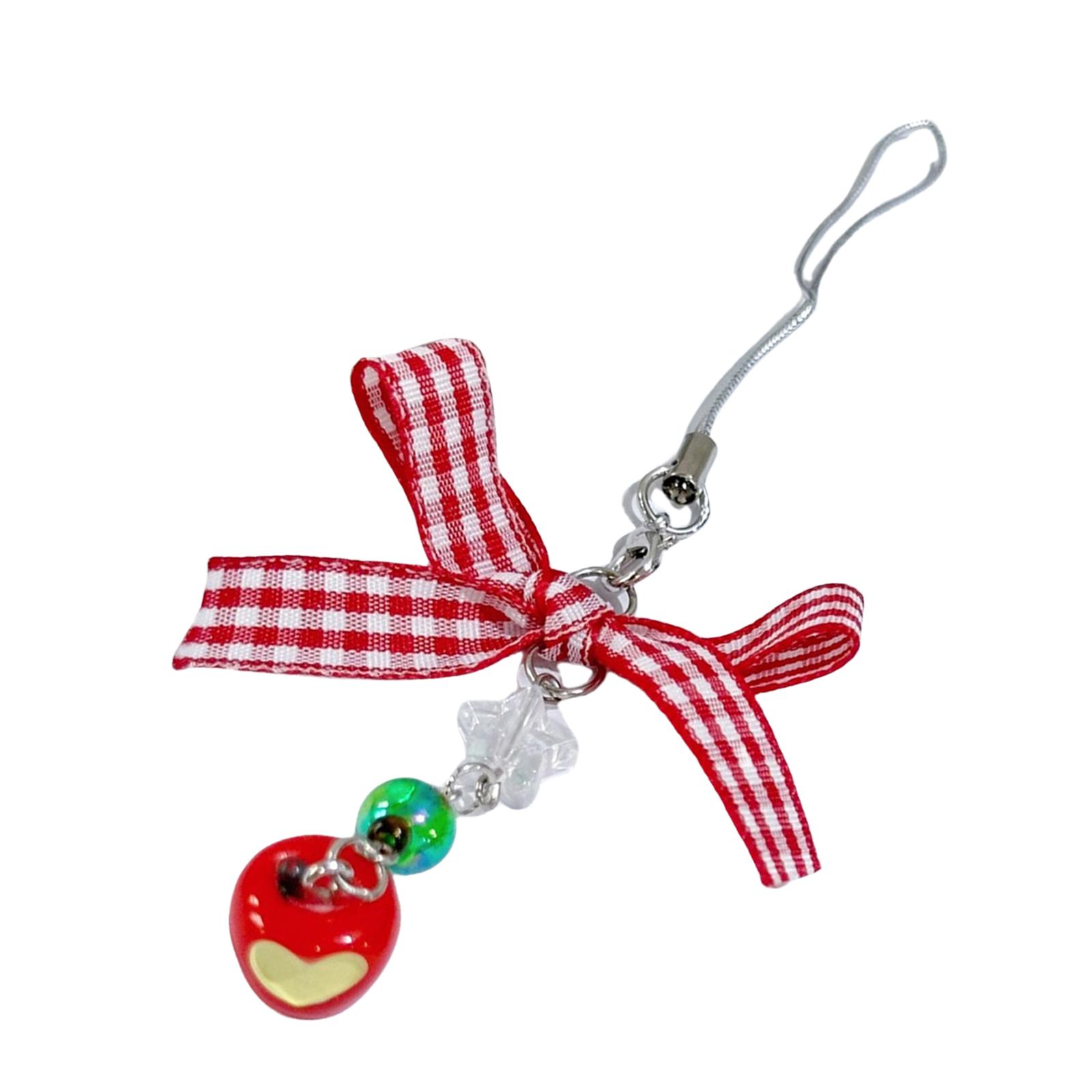 

Elegant Bowknot Handbag Decoration Cute and Functional Bowknot Phone Chain with Apple Detail for Style Enthusiasts T3