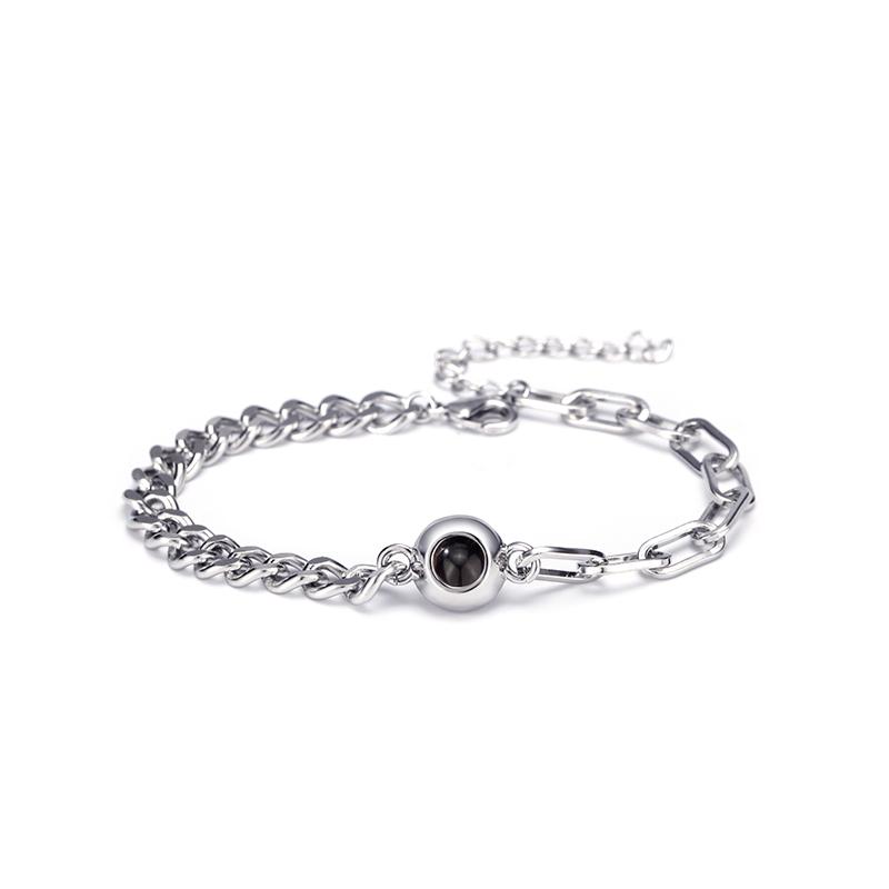 Personalisierte rhodium- oder goldbeschichtete Messing-Gliederkette Foto-Projektionsarmband