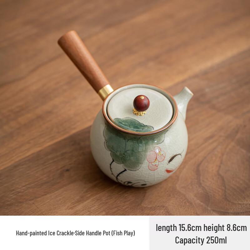 Zhinianhua Ge Ware Hand-Painted Ceramic Side-Handle Teapot