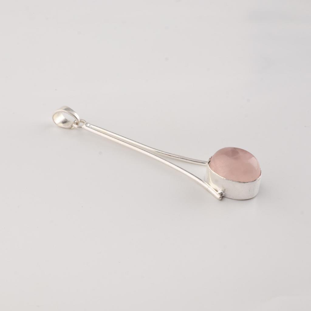 Natural Rose Quartz Gemstone 925 Sterling Silver Handcrafted Jewelry Partywear Pendant 1.79" PP-69-31