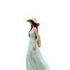 French beautiful waist pinch green suspender mesh dress women's 2026 new summer beautiful and thin long dress women's clothing