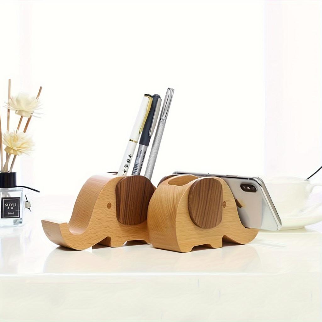 1PC Beech Crafts Creative Elephant Pen Holder Study Storage Box Desktop Ornament