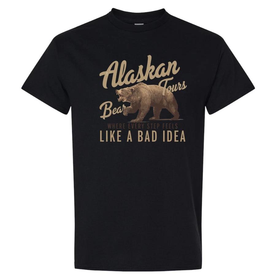 Alaskan Tours Bear T Shirt Like a Bad Idea Funny Vintage Graphic Travel Gift Tee M