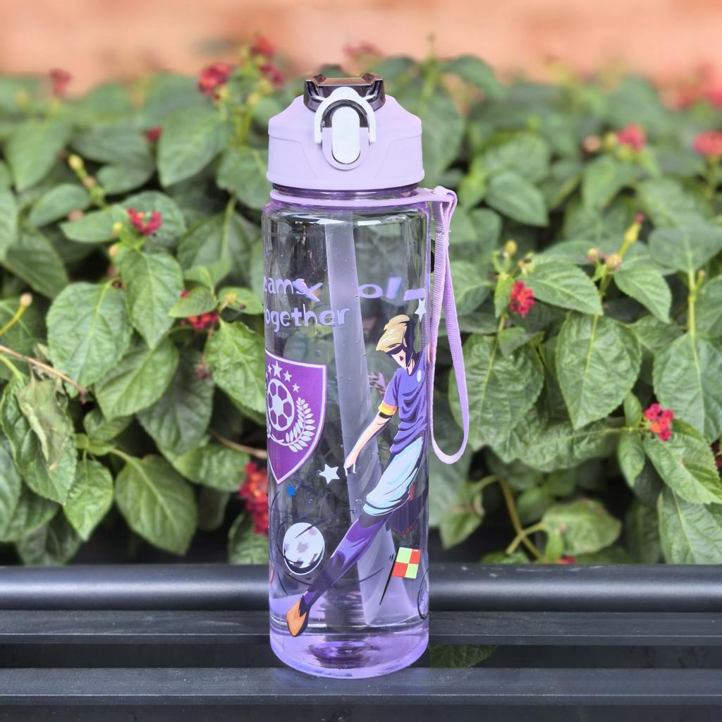 Soccer 750Ml Water Bottle Cute Water Cup With Silicone Straw Leakproof Plastic Waterbottles Summer Water Kettle Football