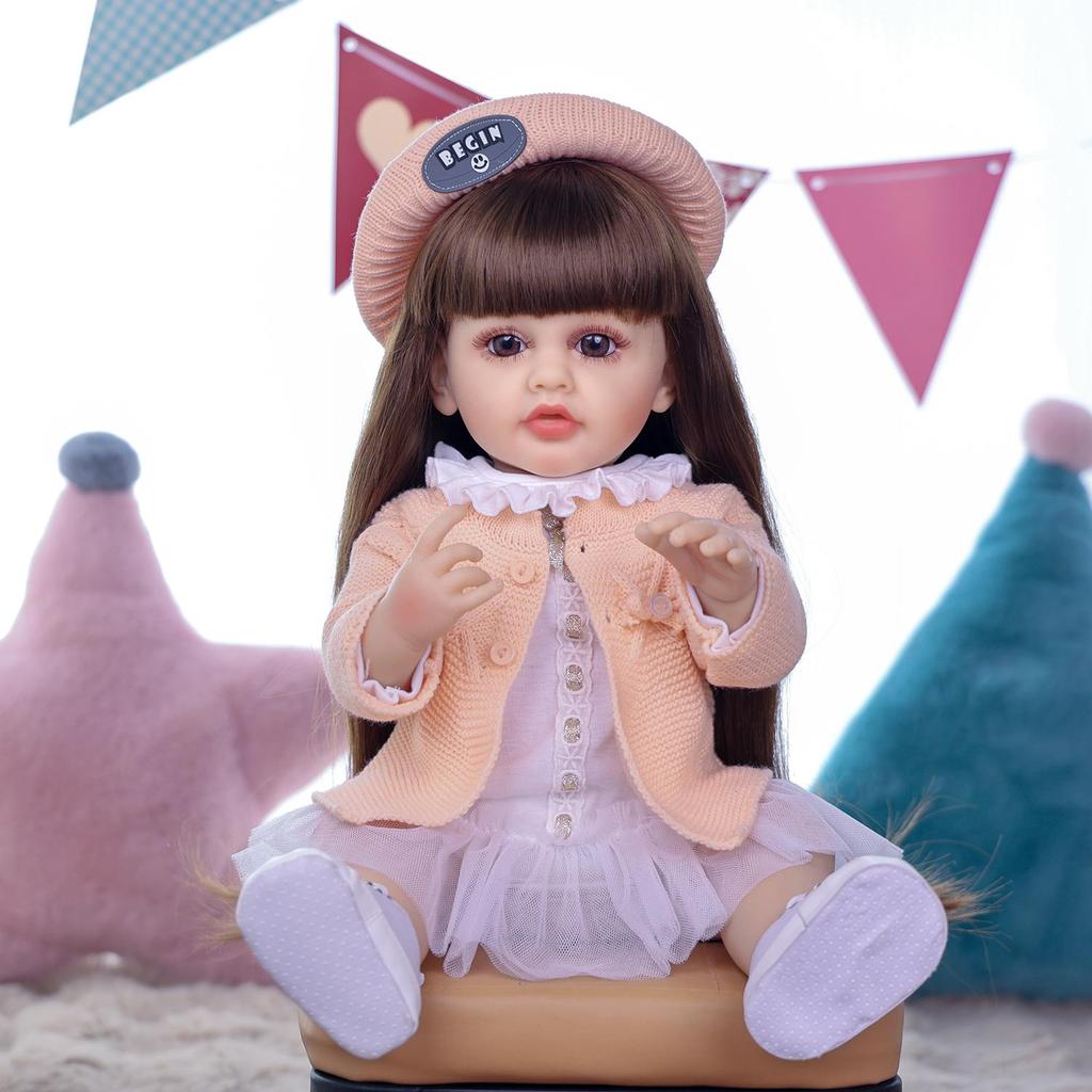 Fashion Reborn Babies Girl Doll Full Silicone Vinyl 22 inch Princess Long DIY Hair Realistic Newborn Dolls bebe Reborn XMAS Gift