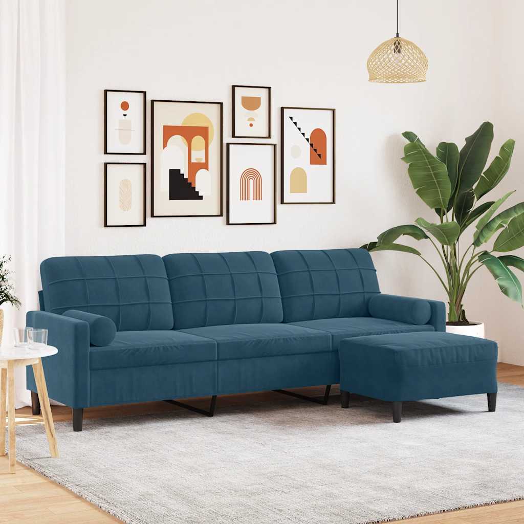 3 Seater Sofa with Ottoman Blue 210 cm Velvet