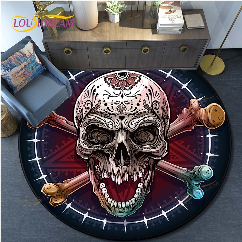 Skull 3D Print Waterproof and Non-slip Circle Cute Floor Rug Round Area Rugs Living Room Children Chair Tent Play Game Carpets