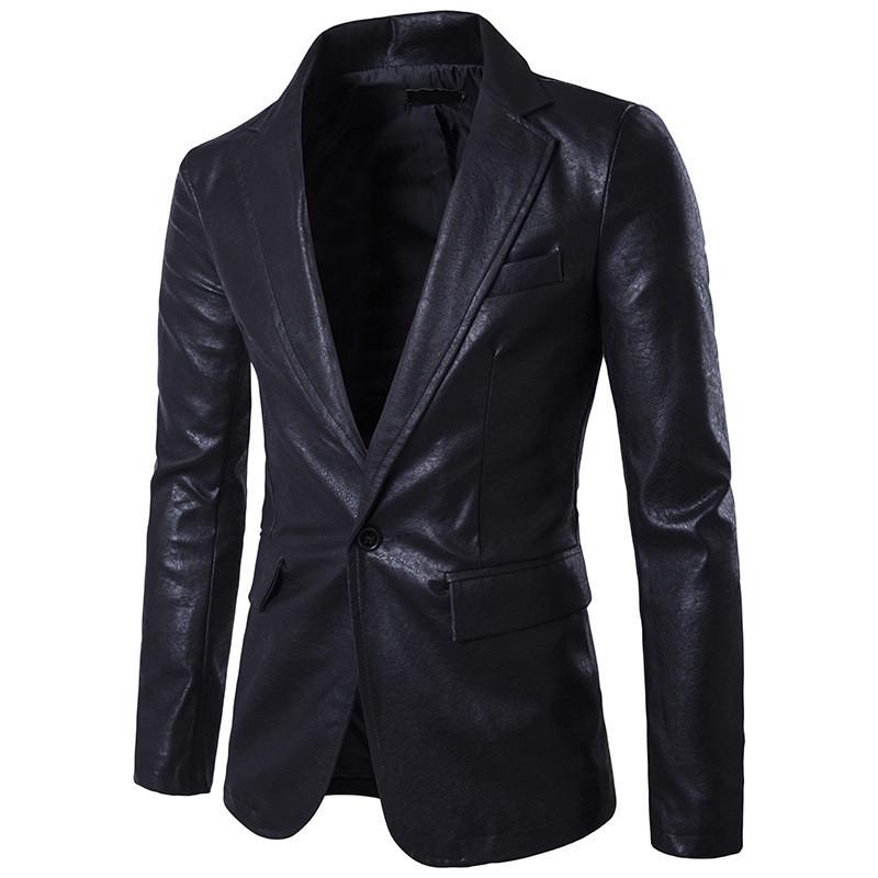 2019 Men's European & American Slim Fit PU Leather Suit X307