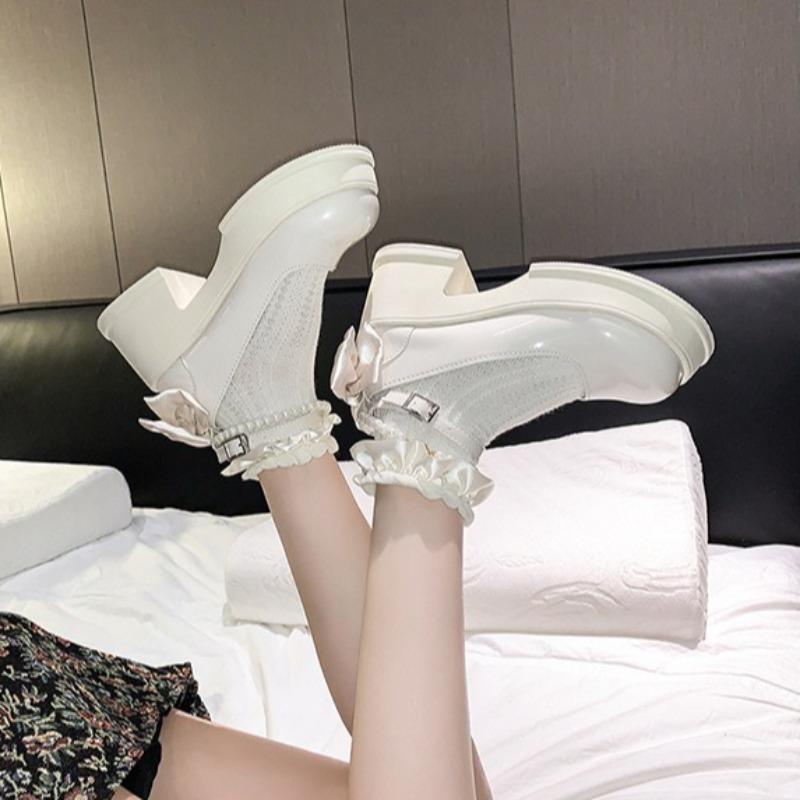 Fashion Women Thick Platform Mary Janes Lolita Shoes Party Pumps Summer Heels Oxford Shoes Vintage Womens Pumps Shoes Bow Chain Tacones