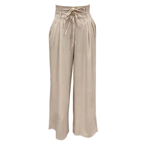 

Women Pants High Waist Lace-up Casual Wide Leg Trousers with Pockets Pure Color Design Loose Fit Long Pants Daily Wear 2XL хакі