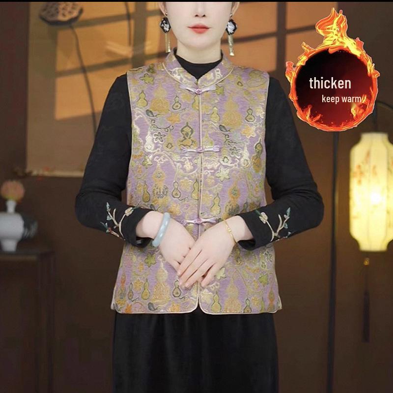 

Women s Plus Velvet Chinese Style Tang Suit Vest with Flocked Diagonal Lapel and Frog Button Design 5XL (150-165 jin) фиолетовый
