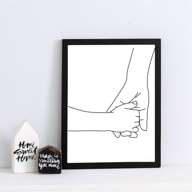 Minimalist Line Art Print Holding Hands Mom Child Hands Poster Nursery Wall Art Canvas Painting Nordic Love Family Wall Decor No Frame