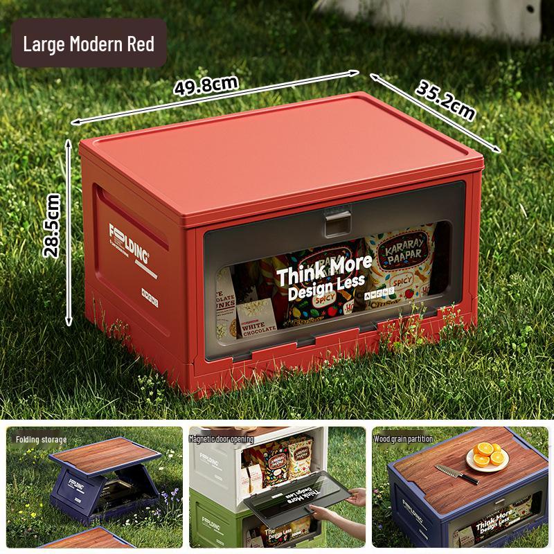 Extra Large Outdoor Storage Box: Side-Opening, Wood Lid, Foldable Camping & Car Trunk Organizer