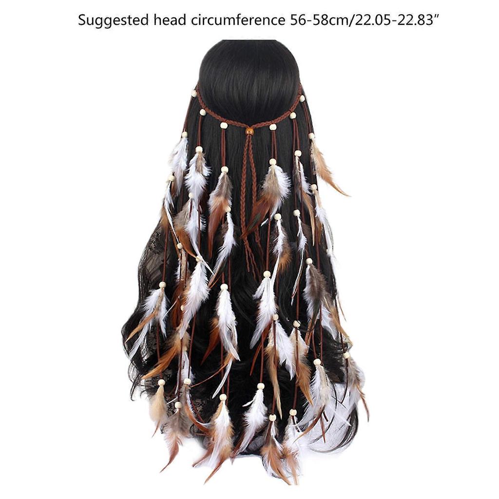 Boho Feather Headband for Women GypsyHeadpiece Hair Extensions Music Festival Headwear Indian Headdress