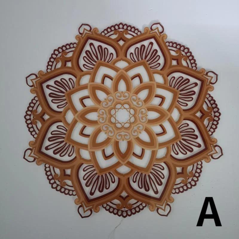 

Светодиодный ночник Мандала Йога Ночники Комнатный фон Настенный Деревянный Подвесной Резной Цветочный Орнамент Многослойный A