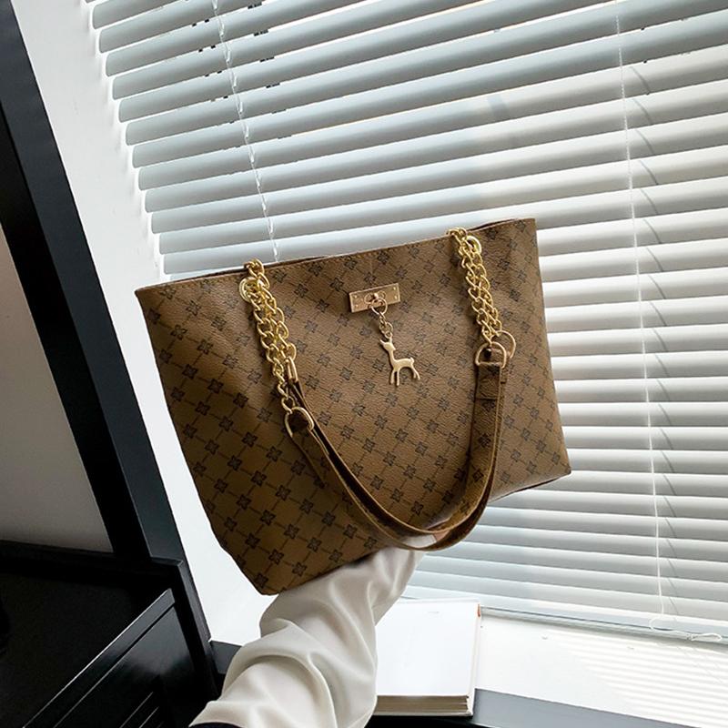 Vintage Large Capacity Old Money Tote Bag, Retro Pictorial PU Leather Shoulder Bag, Women's Casual Handbag For Commute CLE