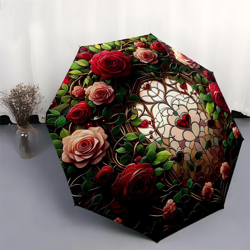 Stained Rose Window Art PrintUmbrella, Portable 3-Fold Compact Umbrella for Men & Women Gift
