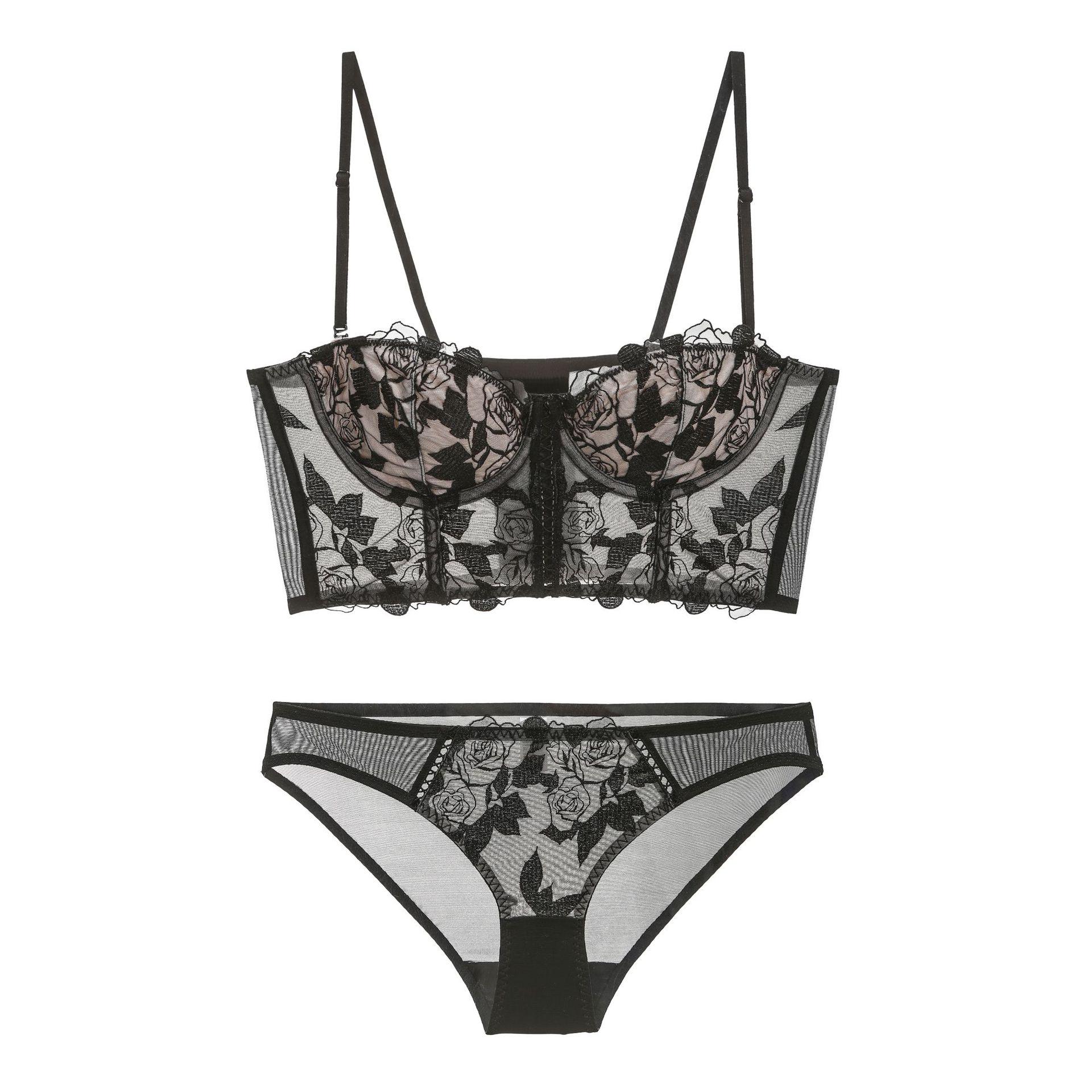 

Комплект длинного бюстгальтера из кружева с вышивкой «Розы» Briefs-M