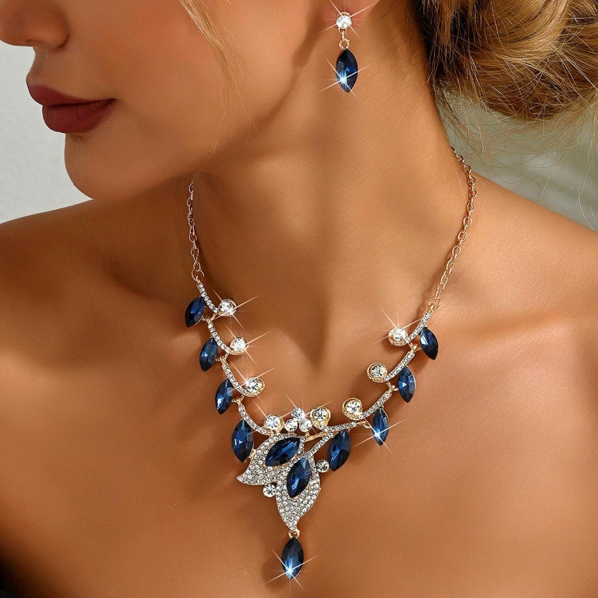 Europe, America, Bridal Diamond Necklace, Earrings, Jewelry Set, Women s Fashion Ball Party Accessories 2026 45CM
