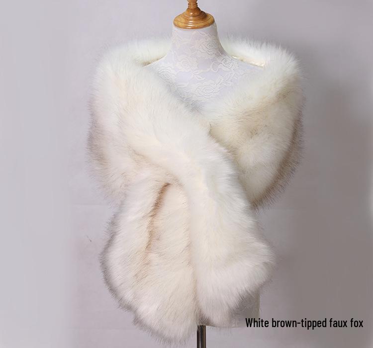 Women's Faux Fox Fur Shawl Cloak: Thick Autumn/Winter Bridal Evening Scarf and Neck Warmer