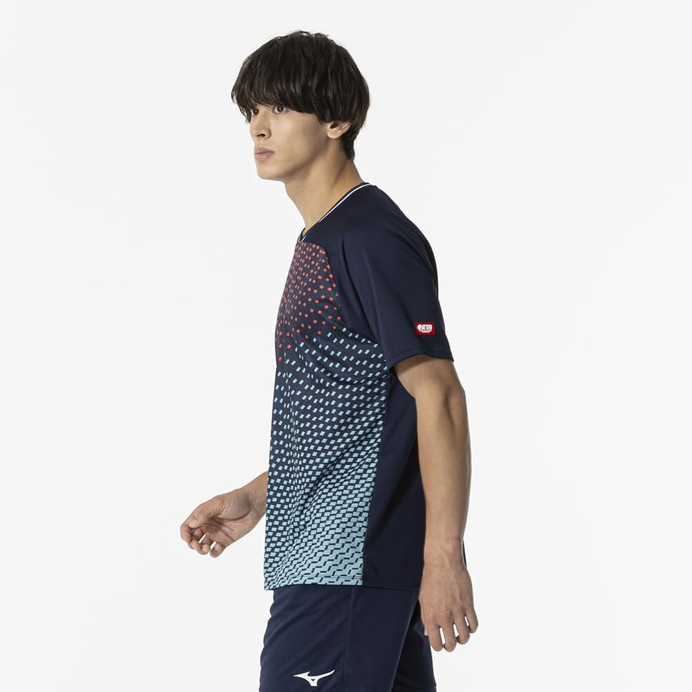 Mizuno Table Tennis Game Short JTTA Size 82JAB101 Shirt, Sleeve, Approved, Moisture-Wicking, Quick-Drying, Unisex, Navy, 2XL,