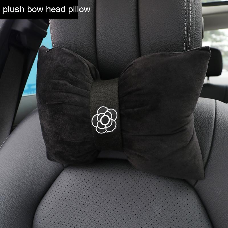 

1PC High Quality Camellia Flower Bow Car Neck Pillow Soft Plush Auto Headrest Seat Support Holder Car Interior Accessories