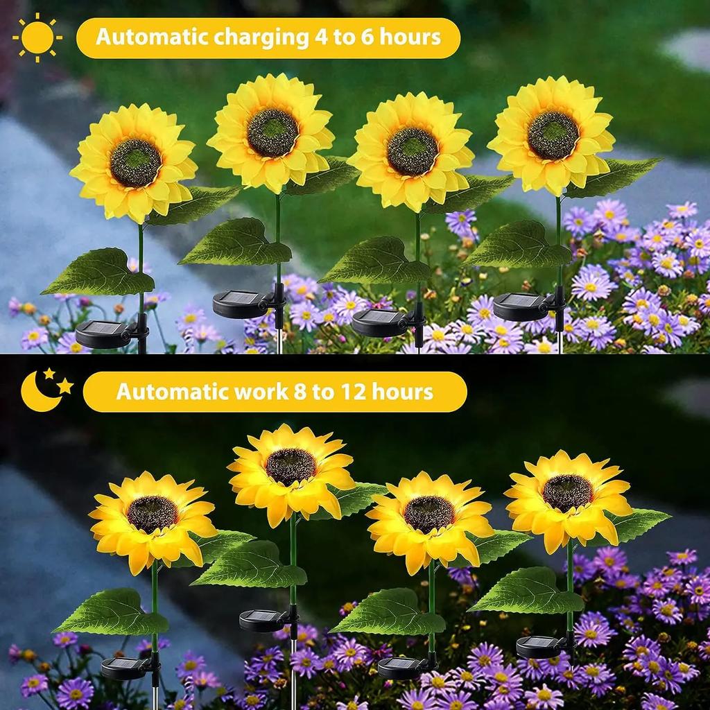 3/1Head LED Solar Simulation Sunflower Lights Garden Yard Lawn Night Lights Landscape Lamp Home Decoration Flower Light