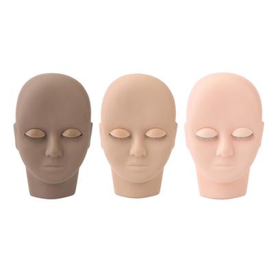 3pcs Eyelash Extension Face Mannequin Removable Eyelids Makeup Practice Face Model Dark Brown Light