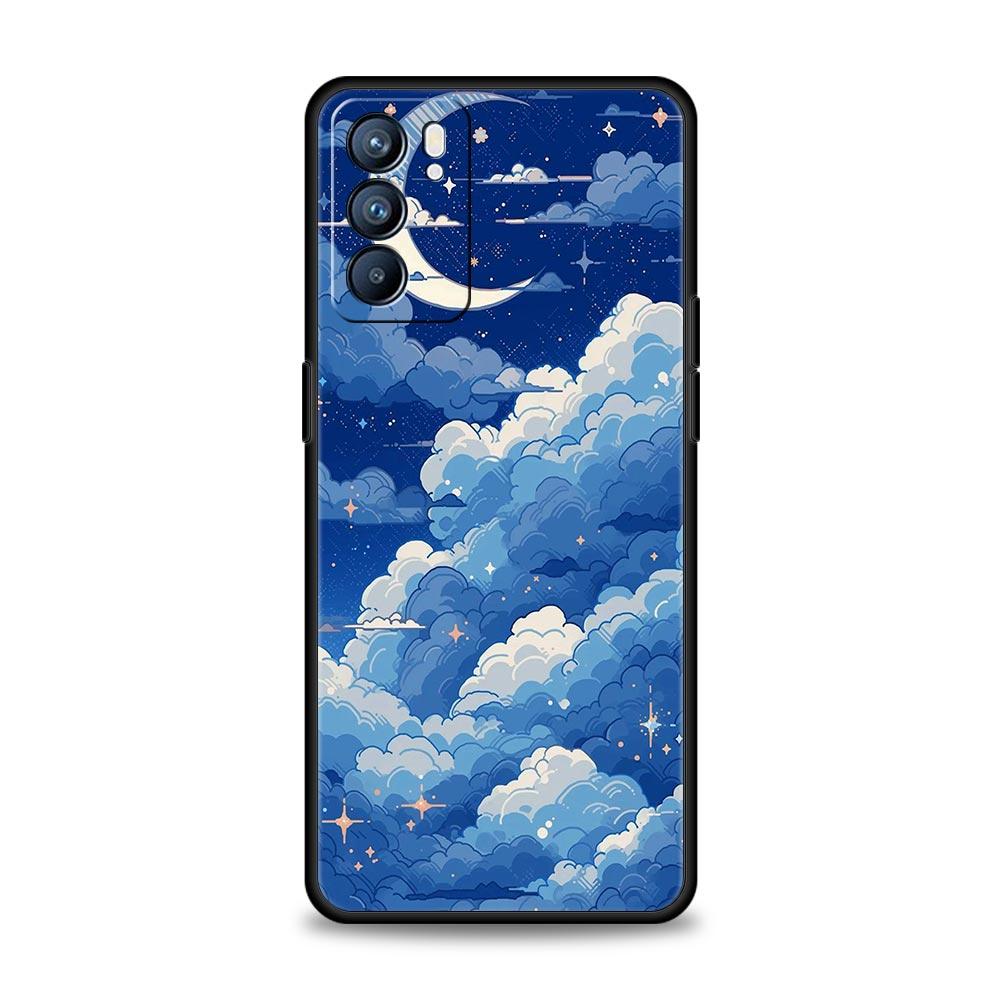 Moon Cloud Comic Style Phone Case For Oppo A54 A53 A52 A15 A95 A16 A78 A79 A80 A98 4G Find X5 X6 Reno10 12 13 F Pro 5G Cover