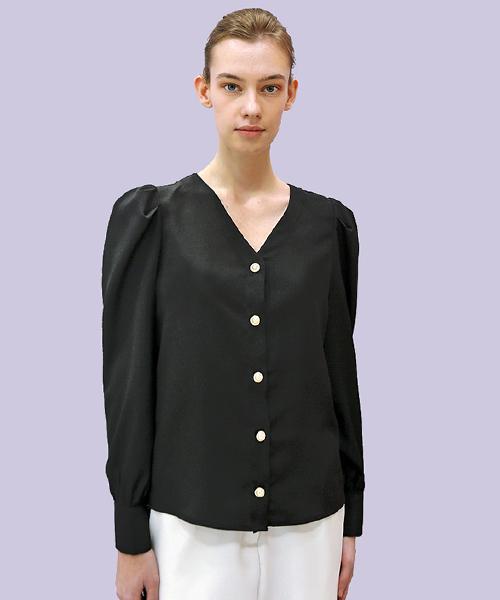 Demi Gnimonic Puff V-Neck Black Blouse_ Puff V-Neck Black Bl Black/Free