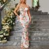 Women's Square Neck Sleeveless Maxi Dress Slim Fit High Waist Floral Print Tie Strap Mermaid Backless Sexy Summer Party Dress