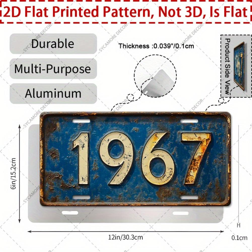 2D Flat, 1pc Vintage "1967" Aluminum Metal Sign - 12"x6" Rustic Wall Decor with Distressed Blue & Yellow Design
