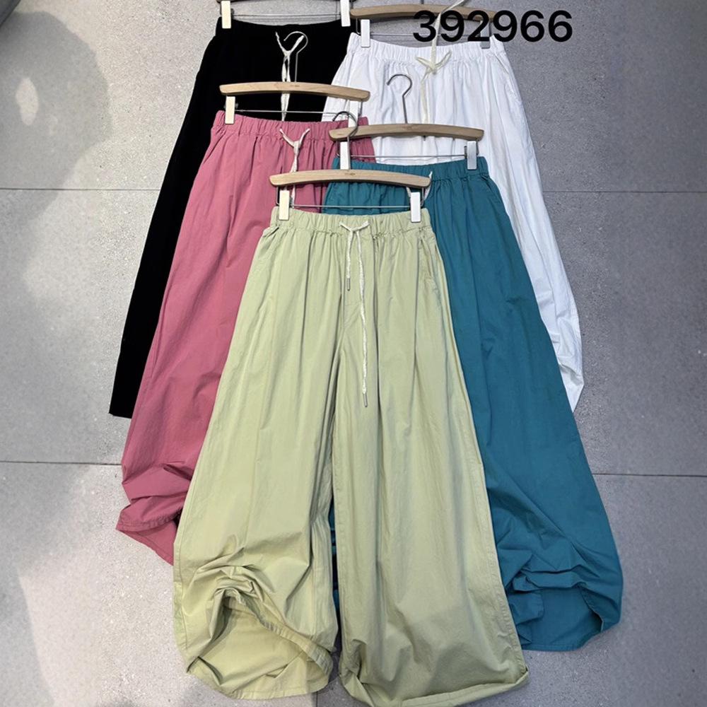 Summer 2023 Elastic High Waist Korean Style Plus Size Casual Wide Leg Pants for Women