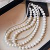 Women Natural White Shell Beaded Necklace 4-10mm Multi Strand Choker Silver Plated Stainless Steel Clasp Jewelry