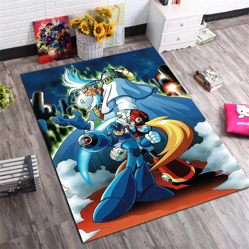 Mega Man vs Proto Man Anime Print Area Rug Non Slip Soft Floor Mat For Kids Bedroom Living Room Decor